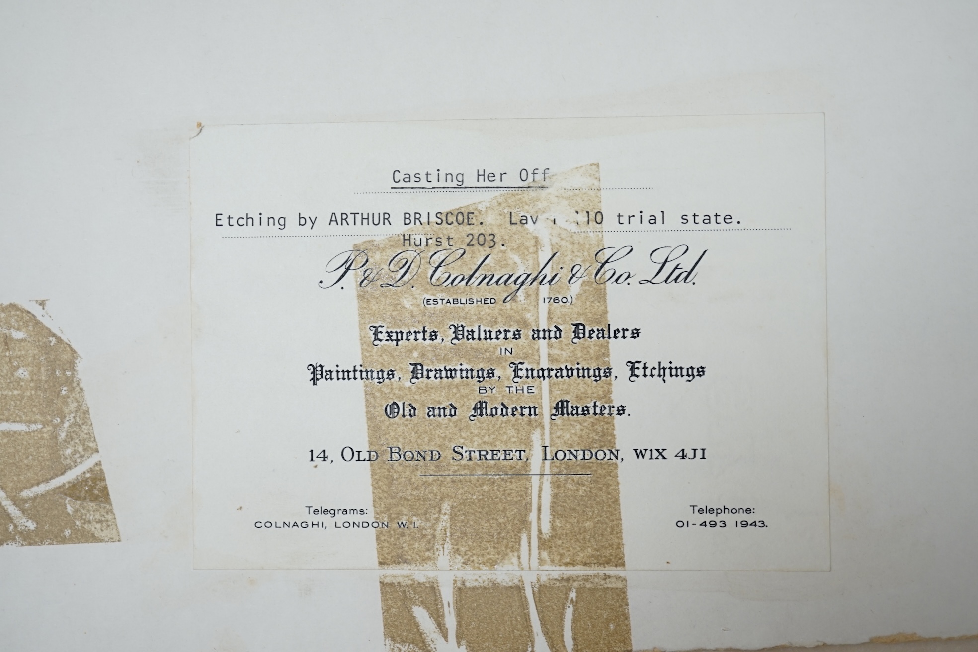 Arthur Briscoe (1873-1943), drypoint etching, Outward Bound, signed in pencil and inscribed by the artist, 25 x 40.5cm, unframed. Condition - laid down, otherwise good